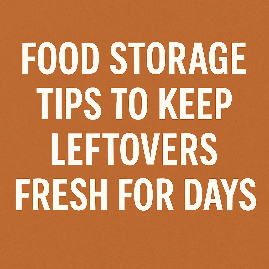 Minimalist orange-brown blog graphic with bold white text reading: Food Storage Tips to Keep Leftovers Fresh for Days.
